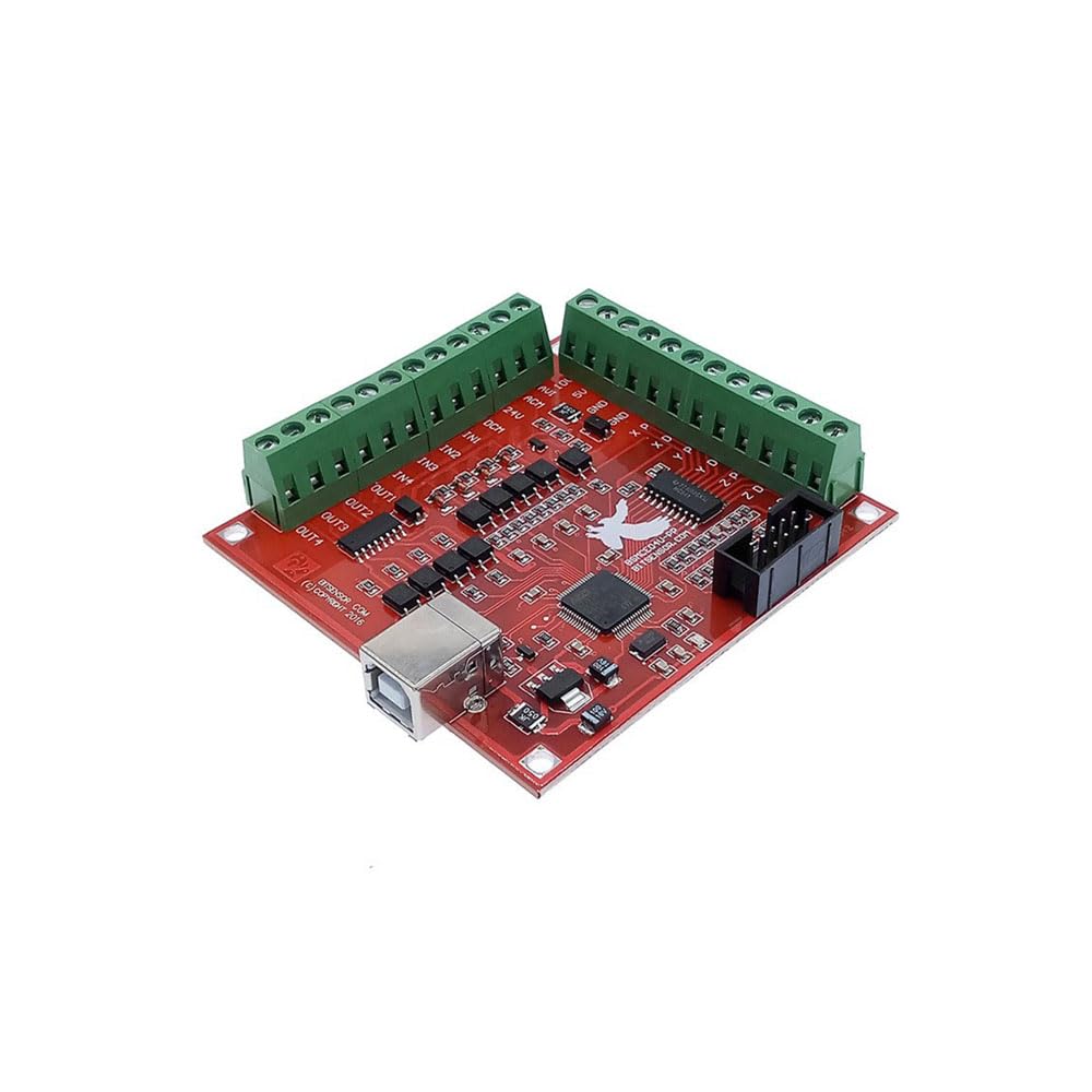 Motion Control Card with USB Cable, Red 4-Axis Linkage MACH 3 CNC Controller Board, 4 Inputs Breakout Board for CNC Router Engraving Machine
