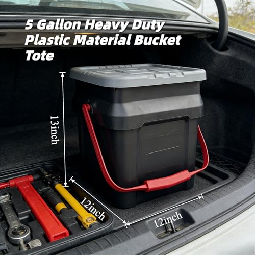 Image of 5 Gallon Heavy-Duty Plastic Bucket Tote - Black Multi-Use Storage Container, Reinforced Handle, Sturdy Load-Bearing, Deformation-Resistant, Ideal for Adult Household /Garage Organization (2Pack)