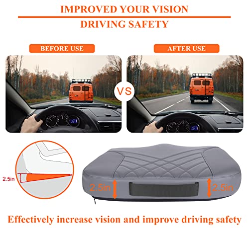 Image of kingphenix Premium Car Seat Cushion, Memory Foam Driver Seat Cushion to Improve Driving View- Coccyx & Lower Back Pain Relief - Seat Cushion for Car, Truck, Office Chair (Leather Gray)