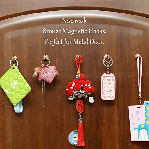 Image of Neosmuk Magnetic Hooks, 22 lb+ Heavy Duty Earth Magnets with Hook for Refrigerator, Extra Strong Cruise Hook for Hanging, Magnetic Hanger for Cabins, Grill (Bronze, Pack of 6)