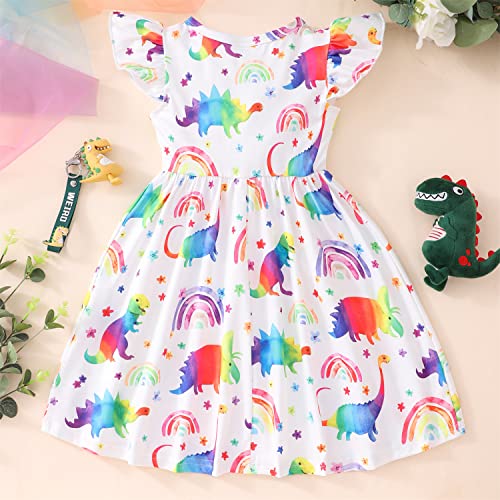 Toddler Baby Girls Summer Dress - Cute Dinosaur Sunflower Pattern Casual Sundress Ruffle Sleeve Butterfly Dresses Outfits3