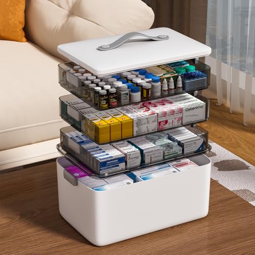 MOPUP Boîte de rangement à médicaments à quatre couches, 37 x 23 x 32 cm, avec poignée de...