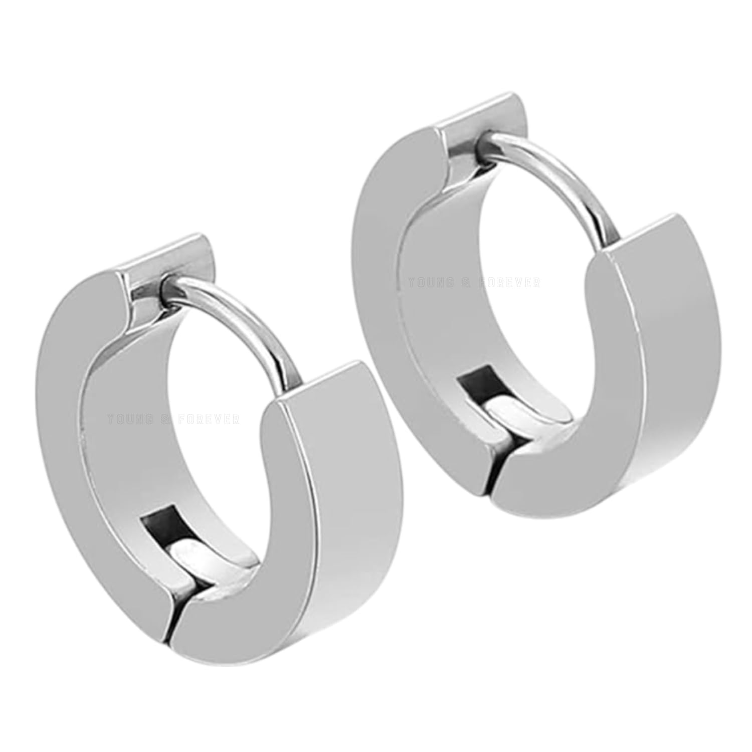 Young & Forever Stainless Steel Huggie Hoop Earrings, Silver, Classic Design for Men Boys Unisex