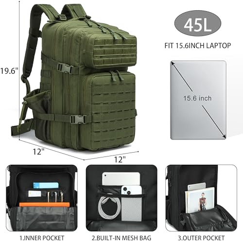 Image of Military Tactical Backpack 45L /25L 3 Day Assault Pack Molle Daypack Hiking Backpack for Men and Women