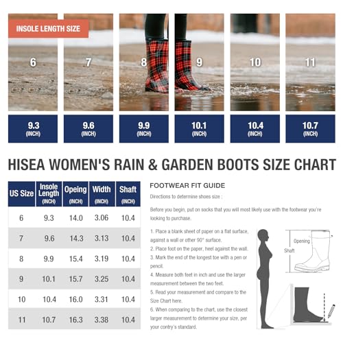 Image of HISEA Women's Rain Boots Waterproof Mid Calf Garden Farm Rubber Boots