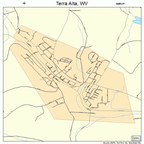 Large Street & Road Map of Terra Alta, West Virginia WV Printed