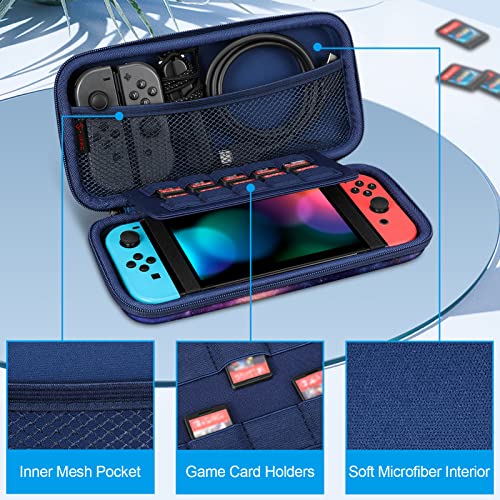 Fintie Carrying Case for Nintendo Switch OLED Model 7.0"/Switch 6.2", Portable Traveler Protective Cover Storage Bag w/10 Game Card Slots & Inner Pocket for Switch Console Joy-Con, Galaxy