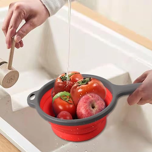 Miniatura 5 de Colador plegable para cocina, 3 tamaños, juego de cestas de colador plegable de silicona con asas, escurridor redondo para lavar frutas, alimentos y