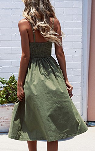 Image of Angashion Women's Dresses-Summer Floral Bohemian Spaghetti Strap Button Down Swing Midi Dress
