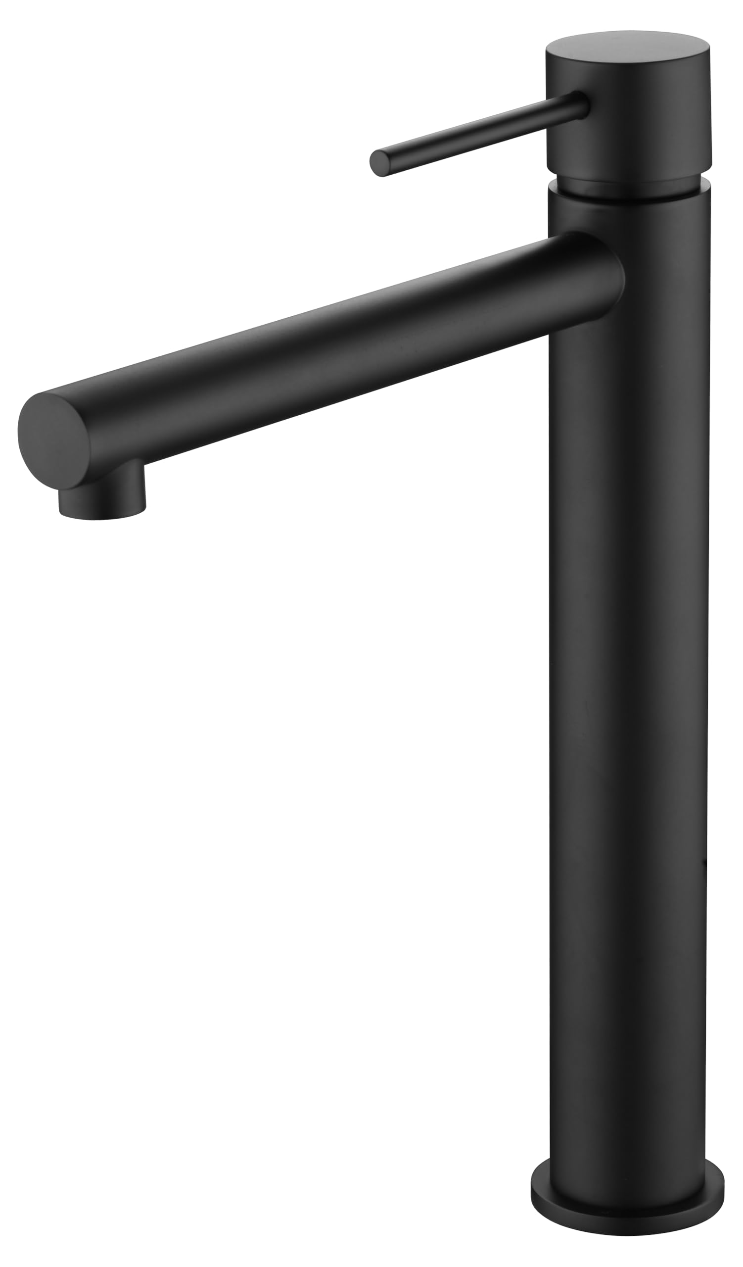 IMEX - Grifo Lavabo Negro Caño Alto | Grifo para Lavabo de Baño con Agua Fría y Caliente | Grifería Monomando Efeto Cascada con Caño de Latón | Ahorro de Agua | Serie Milos Stick | Color Negro Mate