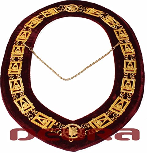 Masonic Collar Past Master Maroon Backing Golden Chain Dmr-1300Gm