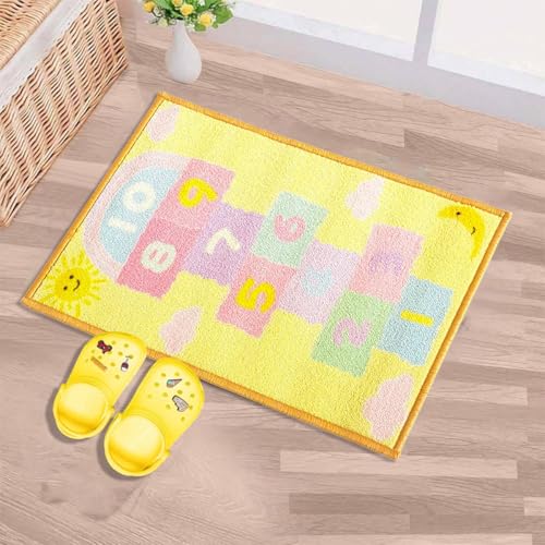 Image of Matz&More Hopscotch Floor Mat | 40x60 CM in | Yellow | Nylon Tufted Gel Baking Anti-Slip | Doormat for Home Entrance, Kitchen & Bedroom