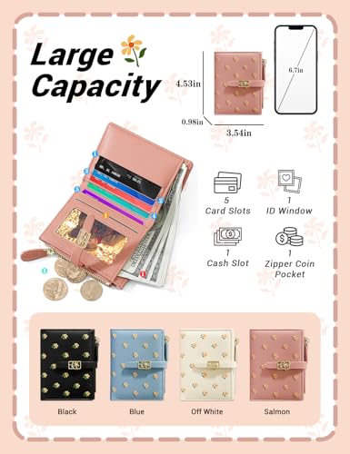 Image of YINHEXI Women's Wallet, Compact and Small Bifold PU Leather Card Holder, Mini Purse with Coin Pocket for Ladies, Girls (Salmon)