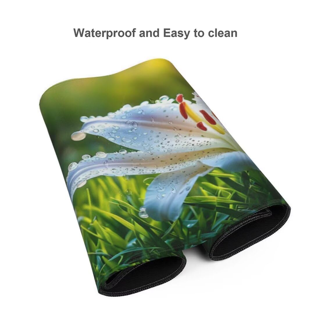 Alfombrilla de ratón 1400x600x3 MM, Alfombrilla Ratón XXL Extendida de Gran Tamaño con Bordes Cosidos, Base de Goma Antideslizante Almohadilla para Teclado, Plantar Lirios S-12545