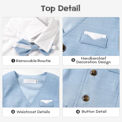 Image of Volunboy Baby Boys Summer Suits Short Sleeve Wedding Ring Bearer Outfits 4Pcs Graduation Dress Vest Shirt Bowtie Shorts Set
