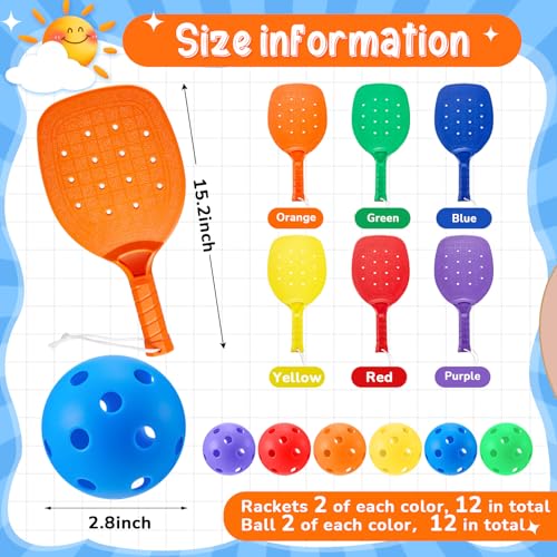 Lunmon Plastic Paddleball Racket with Balls PE Equipment for Elementary School 15.2 x 7.5 Inches Paddle Ball Racket with Lanyard Physical Education Classes Equipment 6 Colors(6 Pcs) - Thumbnail 2