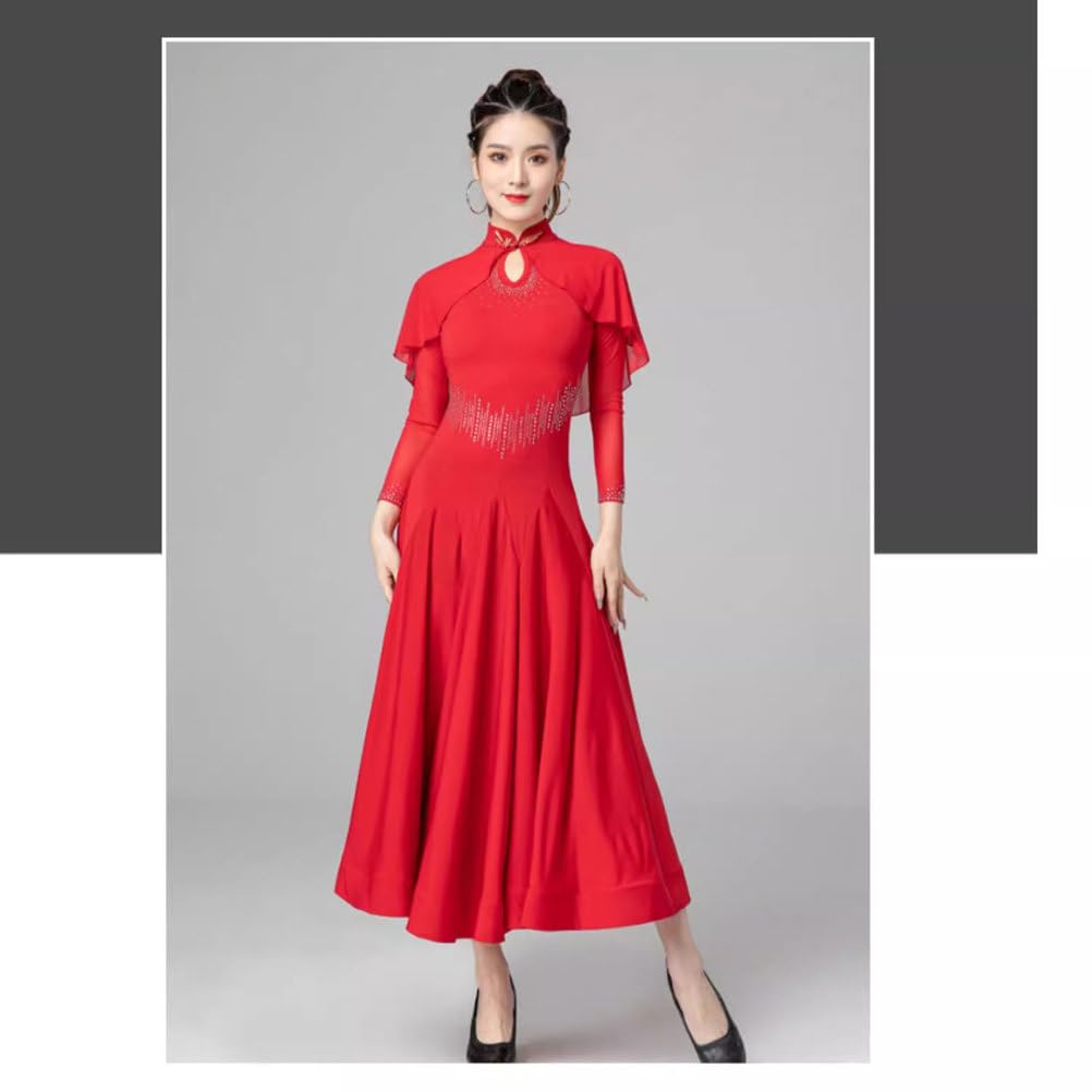 Vestido de Competencia Nacional Estándar de Mujeres Ropa de Baile de Vals Flamenco Traje de Baile Foxtrot Tango de Manga Larga Disfraz de Baile Brillante para Fiesta Salsa