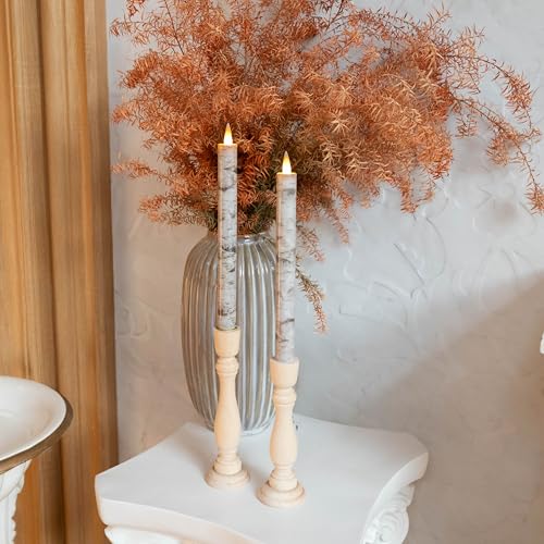 Image of Flameless Taper Candles Flickering with Remote and Timer, 3D Moving Flame Taper Candle Battery Operated to 400 Hours, 9 Inch Window Candles, (Birch Bark)