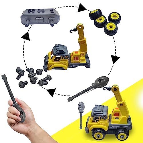 Image of FunBlast Power Crane Truck Construction Building Toy - DIY Assembling Vehicles Toys with Screwdriver for Kids, STEM Toys for Children, Building Automobile Toy for 3+ Years Old Kids, Boys, Girls