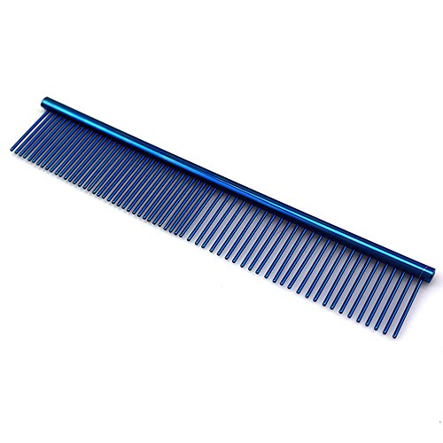 ZoCr Stainless Steel Pet Comb for Dogs Cats, Pet Grooming Comb with Different Spaced Rounded Teeth (Blue)