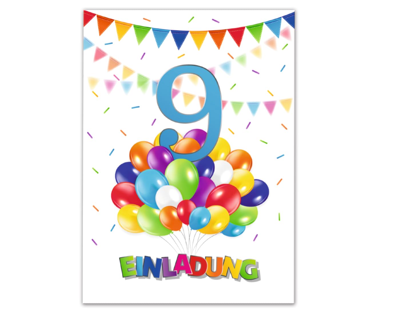 Junaversum 8 Einladungskarten zum 9. Kindergeburtstag Jungen Mädchen Luftballons Einladungen neunte Geburtstag Kinder