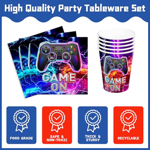120pcs Video Game Party Plates Napkins Game on Birthday Party Supplies Neon Video Ppaer Cup Gaming Tableware Party Supplies for Boys Girls Gamer Party Serve 24 Guests - Image 5
