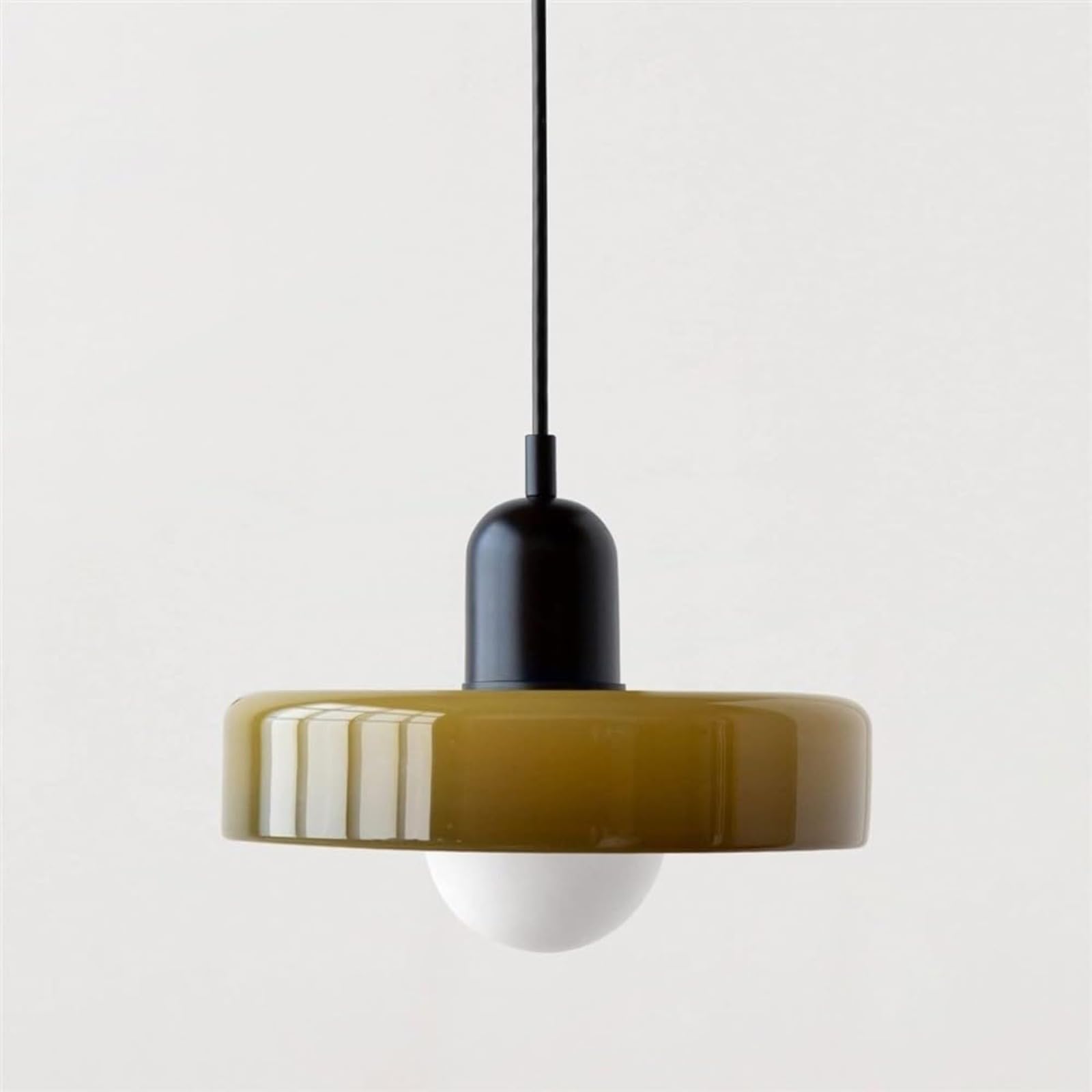 LYMSXAZOU Mid Century Modern Green Glass Pendant Light – Vintage Hanging for Kitchen Island, Dining Room & Café with E27 Socket, Bulb Included (Tawny+Black)