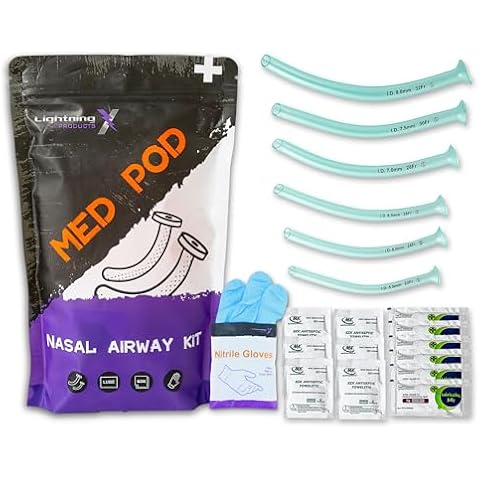 Lightning X Deluxe Nasopharyngeal (Nasal) Airway Kit | 6 pcs NPA | Includes 6 NPA's, Lube, Wipes & Gloves Cover