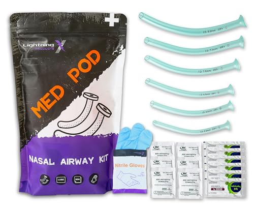 Lightning X Products Deluxe Nasopharyngeal (Nasal) Airway Kit - 6 Pieces NPA - Includes 6 NPAs Lube Wipes & Gloves
