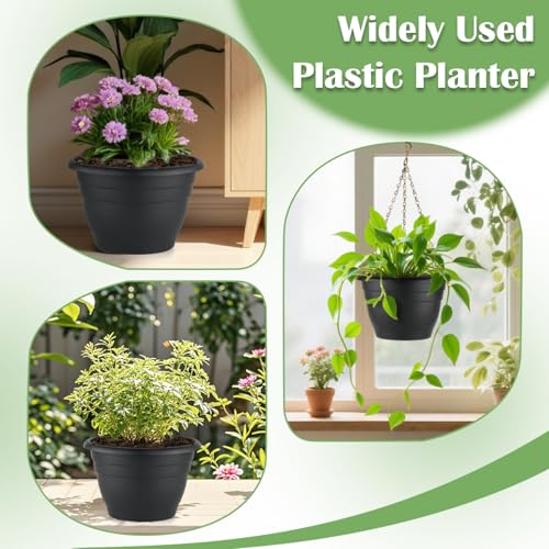 Image of RooTrimmer 3 Pack 11 Inch Plant Pots for Indoor Outdoor,Plastic Floor Planters with Drainage Holes,Lightweight Durable Flower Pots for Home,Patio & Garden(Black)