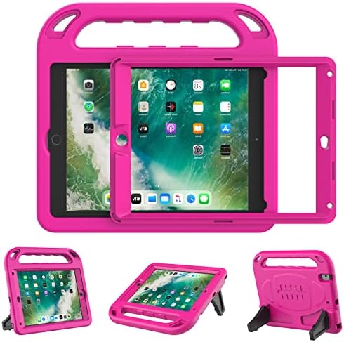 LTROP iPad 6th Generation Cases, iPad 5th Generation Case, iPad Air 2 Case, iPad 9.7 Case for Kids, Built in Screen Protector, Shockproof Handle Stand Kids Case for iPad 2018 / 2017 9.7-Inch, Rose