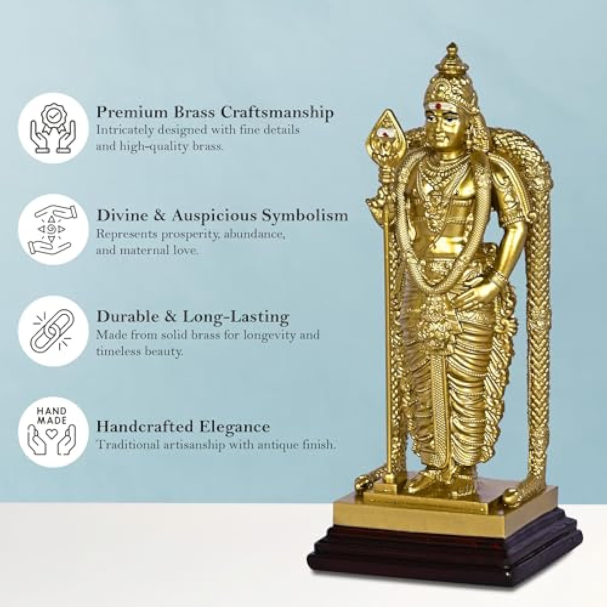 Lord Murugan Idol, 16 CM Metal Statue