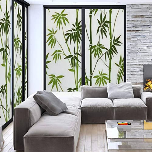 Zplantciq Privacy Window Film Green Bamboo Seamless On White Tropical Nature Textile Print Sliding Door Sticker Office Bathroom Summer Deco Self Removable Anti Uv Window Paper, 35.4Inch X 78.7Inch #TOP1
