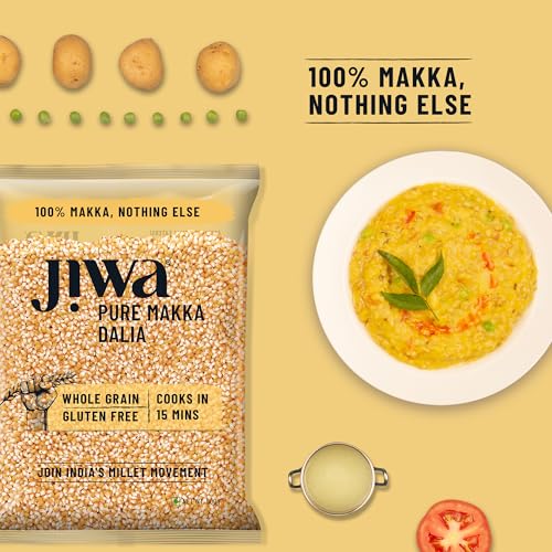 Image of Jiwa Pure Makka Dalia | Cooks In 15 Minutes | Wholegrain | Broken Corn /Makki Daliya | Gluten Free | 500 g (Pack of 2)