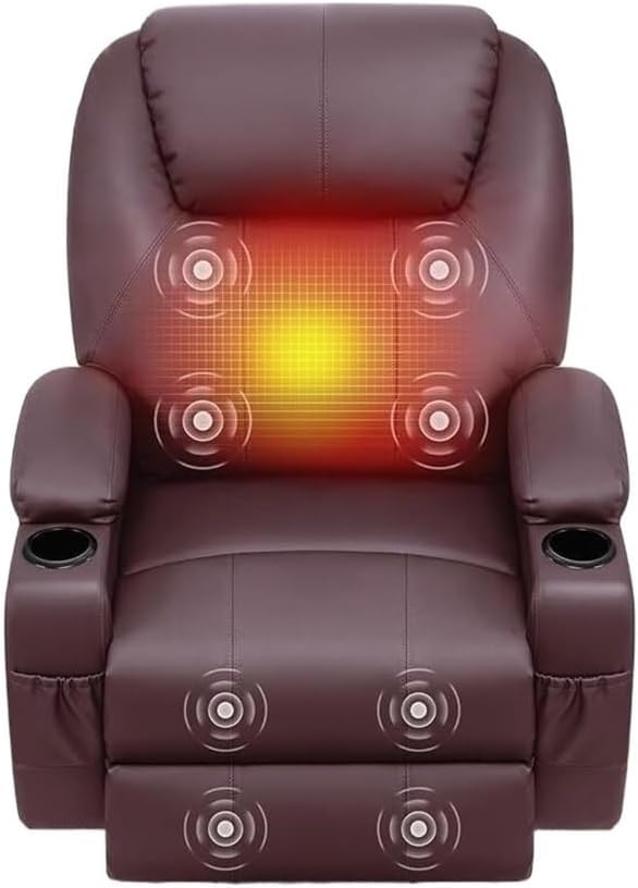 Single Lift Recliner Chair with Heat Massage Adjustable Lumbar Support Genuine Leather Power Reclining Sofa for Elderly Home Theater Seating