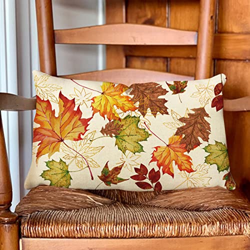 Fahrendom USFAPC0542 Fall Maple Leaves Lumbar Decorative Rectangle Pillow Cover 12 X 20 thumb #3