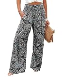 Angerella Womens Elastic High Waisted Palazzo Pants Casual Wide Leg Printed Long Lounge Pant Trousers with Pocket BluePaisley S