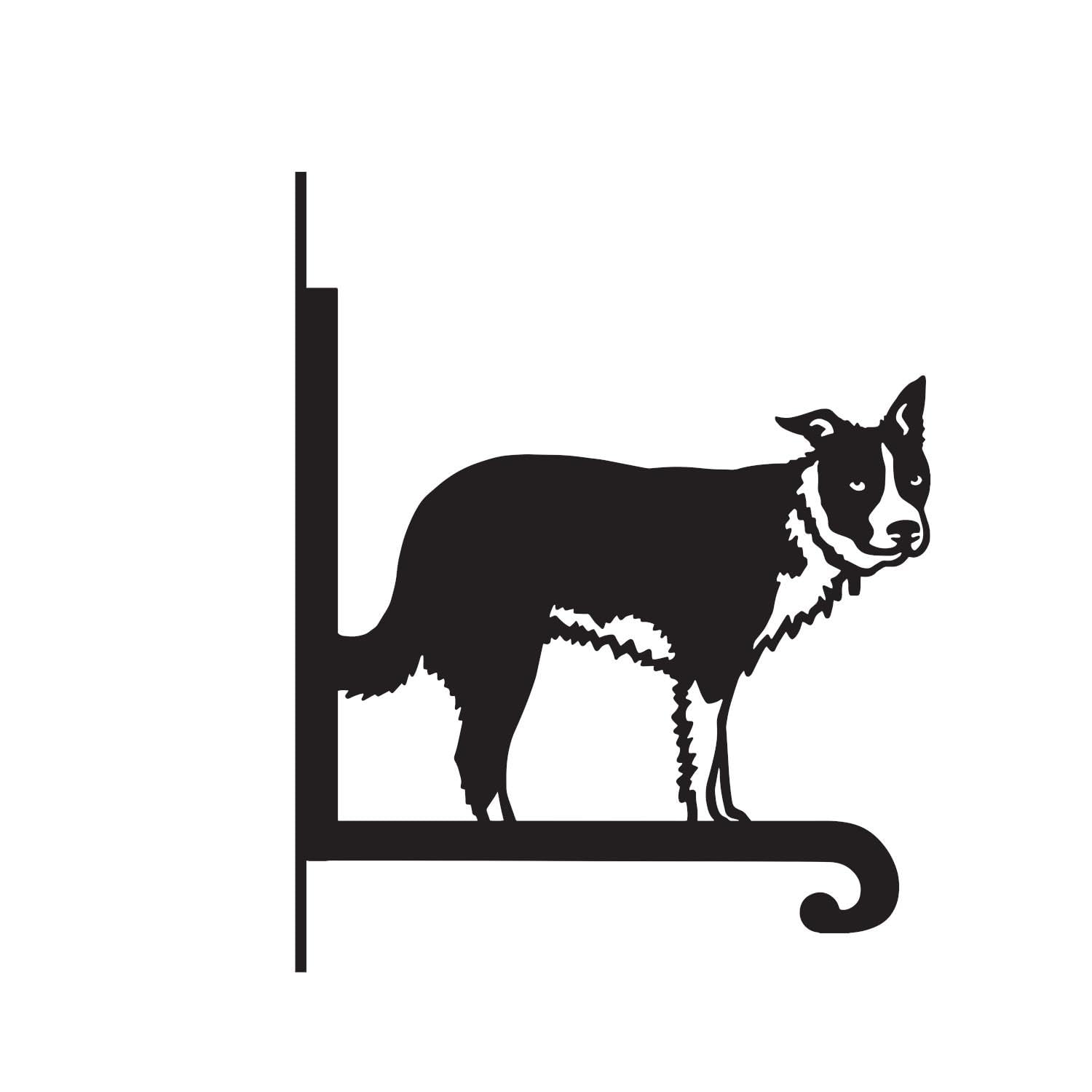 Black Steel Border Collie Hanging Basket Bracket - Wall Mounted Garden Plant Hook for Outdoor Baskets, Decorative Heavy Duty Garden Wall Hook