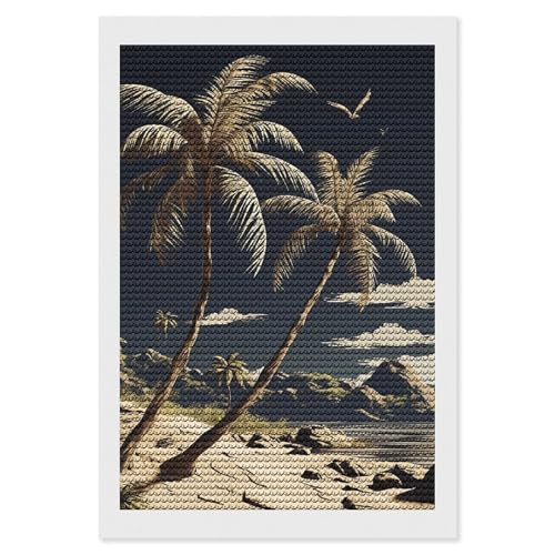 Peinture diamant 5D palmier avec strass ronds brillants et toile HD