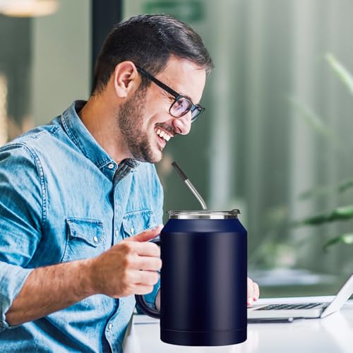 Image of 50 oz Mug Tumbler with Handle and Straw - 2-in-1 Lid, Insulated Metal Iced Coffee Thermal Cup, Stainless Steel Water Mugs, Double Wall Vacuum Water Cups Keep Cold-36H Hot-24H, 50oz Large Flask Jug