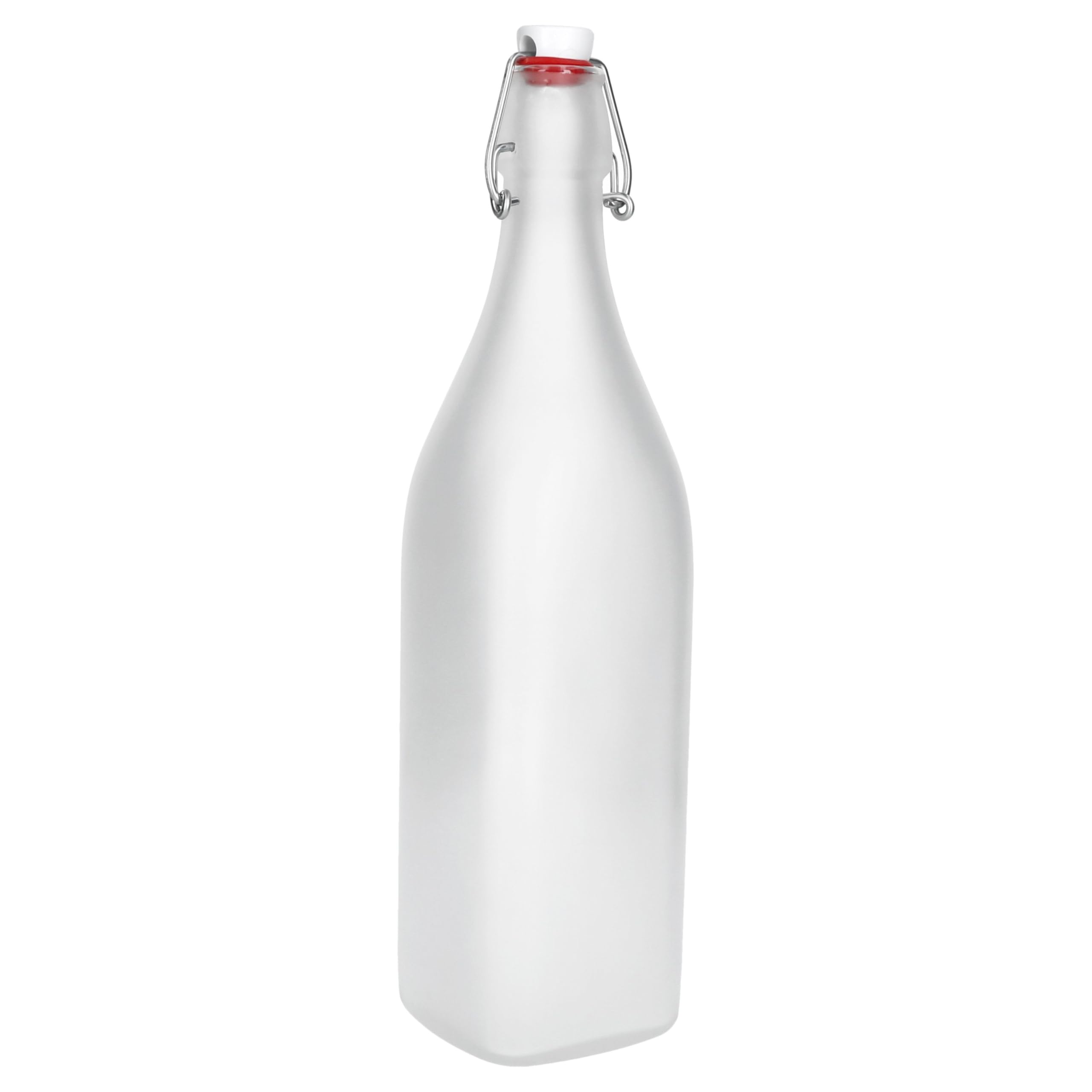 MamboCat 12er Set Vierkant-Bügelflaschen Swing I 1 L I Frozen-Glas | edle Verpackung I Essig & Öl I Trink-Flaschen I Milchglas transluzent