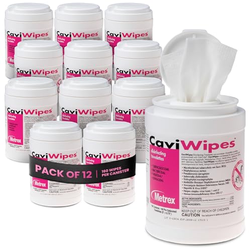 CaviWipes Disinfectant Wipes – Surface Disinfecting Wipes for Professional Cleaning in Healthcare & Laboratory Settings – 160 Count per Canister, 12 Canisters/Case