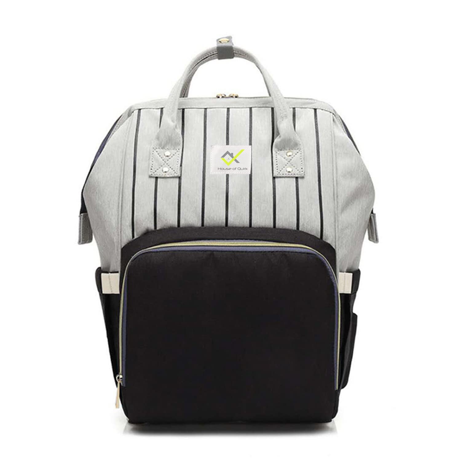 House of Quirk Baby Diaper Bag Maternity Backpack (Black Stripe)-image-25