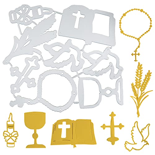 BETESSIN Fuestelle Stencil Cutting Dies Comunione Prima Comunione Battesimo Fuestelle Calice Santo Graal Croce Piccione per Scrapbooking Fai da Te Album Goffratutra Biglietti Inviti Comunione