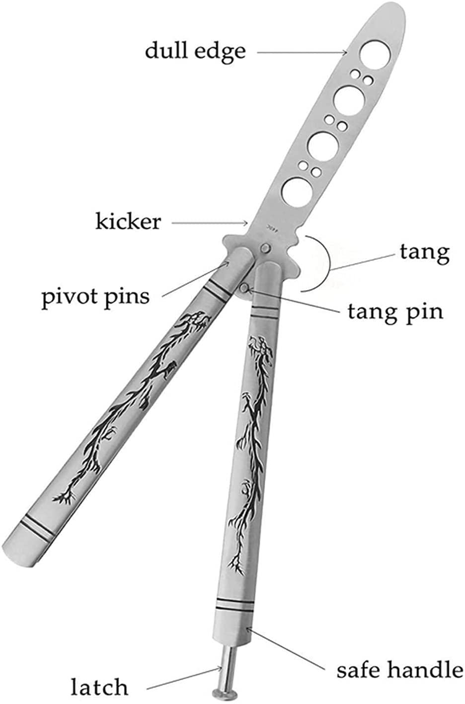 Practice Butterfly Knife with Sure Spring Latch, Full Stainless Steel