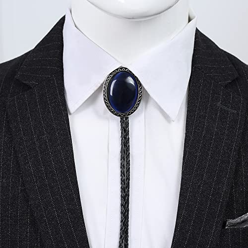 Image of Bolo Tie for Men Women Cowboy Turquoise Celtic Natural Tiger Eye Stone Longhorn Bull Western Leather Bolo Necktie