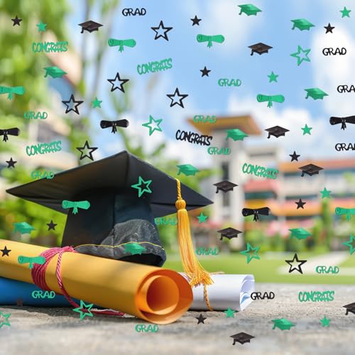 Image of Green and Black Graduation Confetti 2026, 1000 Pcs Congrats Grad Confetti Class of 2026 Party Table Centerpiece for Graduation Party Decorations