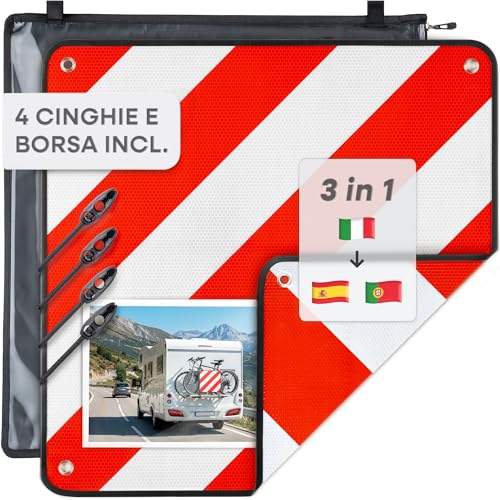Prowiste Cartello carichi sporgenti – Omologato ECE R70 – Per Italia, Spagna & Portogallo – Alluminio robusto – Montaggio facile con cinghie & borsa (50×50 cm)