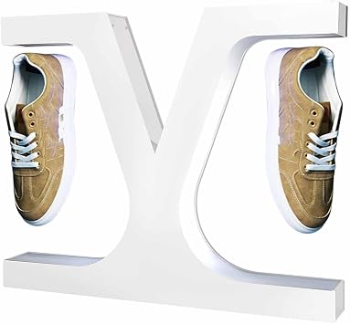 Levitating Shoe Display Stand,Floating Advertising Display Stand,360 Swivel Magnetic Levitation Shoe Rack with LED Light for Gifts Shoes Collectors Store Advertising Exhibition,White