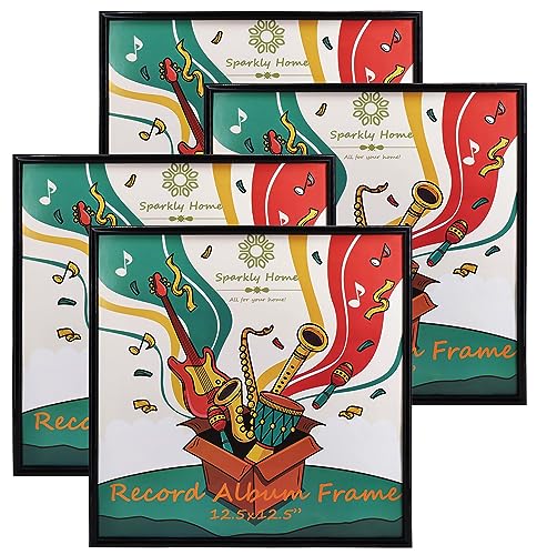 SparklyHome 4 Packs,12.5x12.5 Black PVC Vinyl Record Album Frame, Display Music Vinyl LP Record...